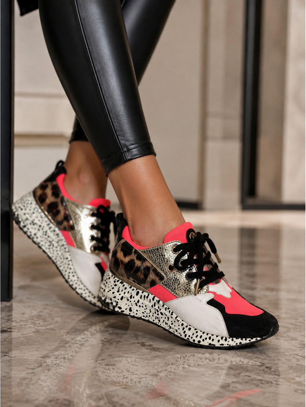 Steve Madden Mixed Print Lace-Up Sneaker